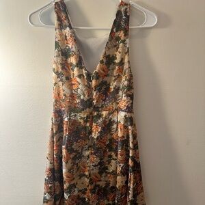 Floral Sleeveless Dress.Floral print dress;orange blue and yellow flower pattern